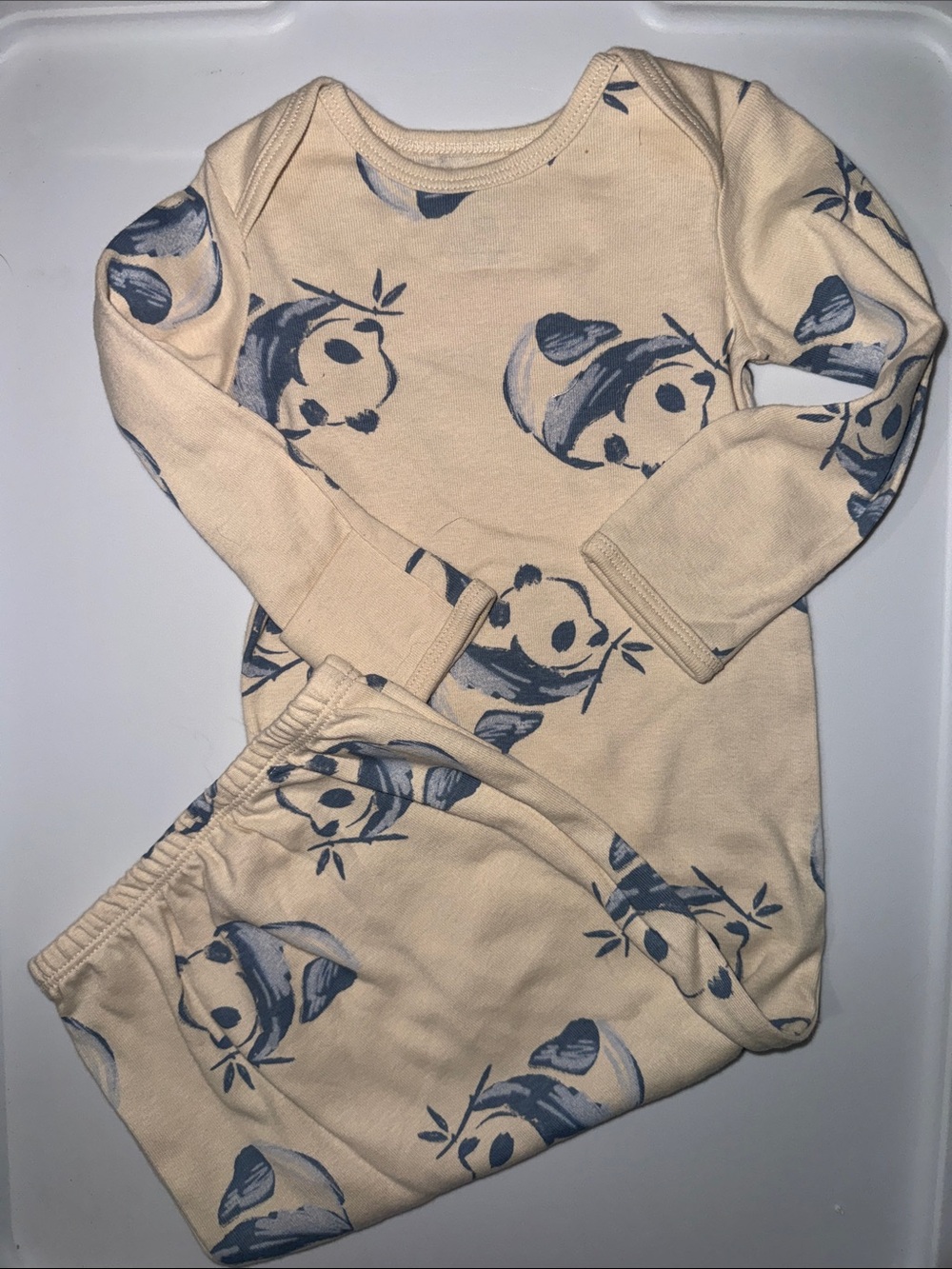 Carter's Cream and Blue Panda One-Piece Pajama Set